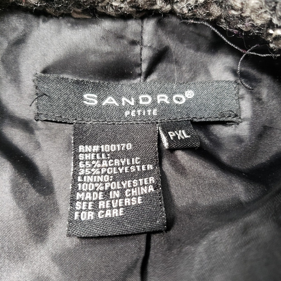 Sandro Sportswear Tweed Belted Boucle Jacket Womens XL Petite Black White Blazer - Picture 3 of 16